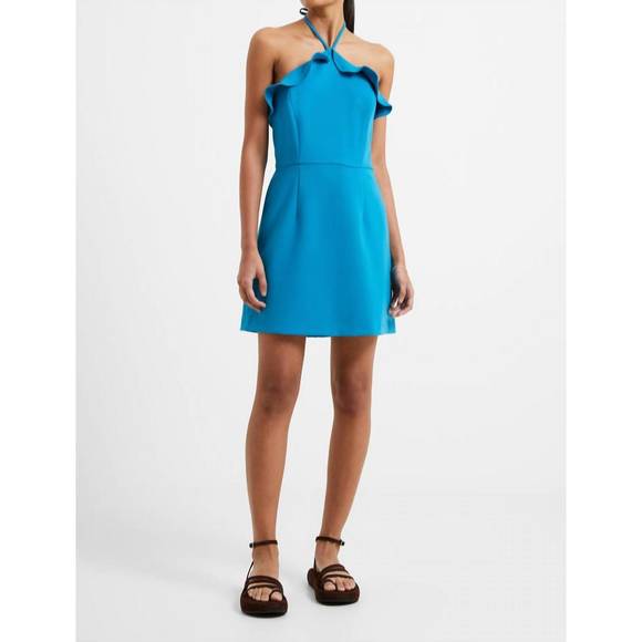 NEW FRENCH CONNECTION whisper ruth ruffle halter neck dress in mosaic blue - Picture 1 of 3